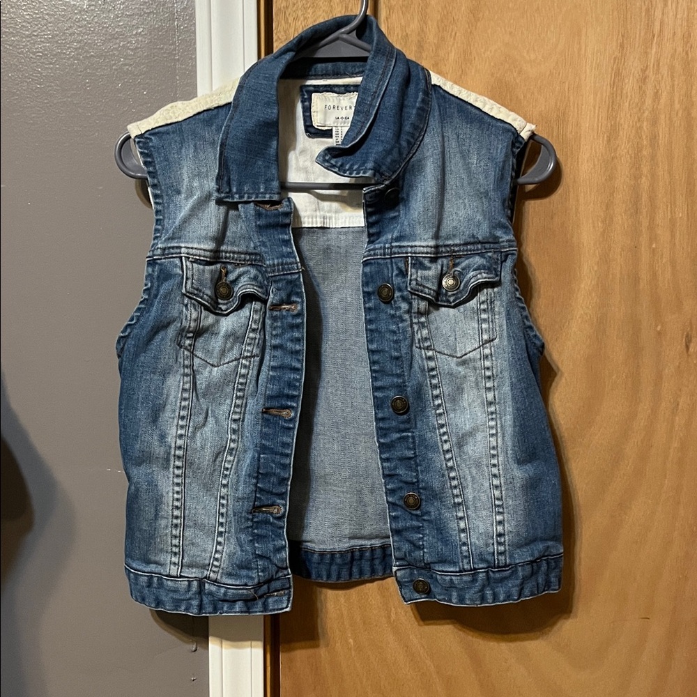 Forever 21 Blue and Cream Denim Vest